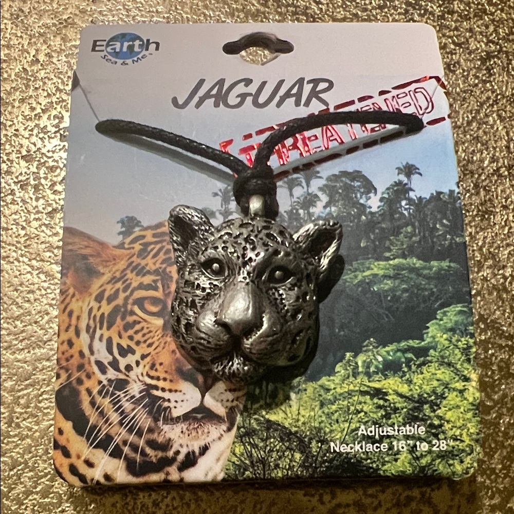 #1196= Panthera onca Mammal Carnivorous: Unisex’s Jaguar Head Pendant Necklace